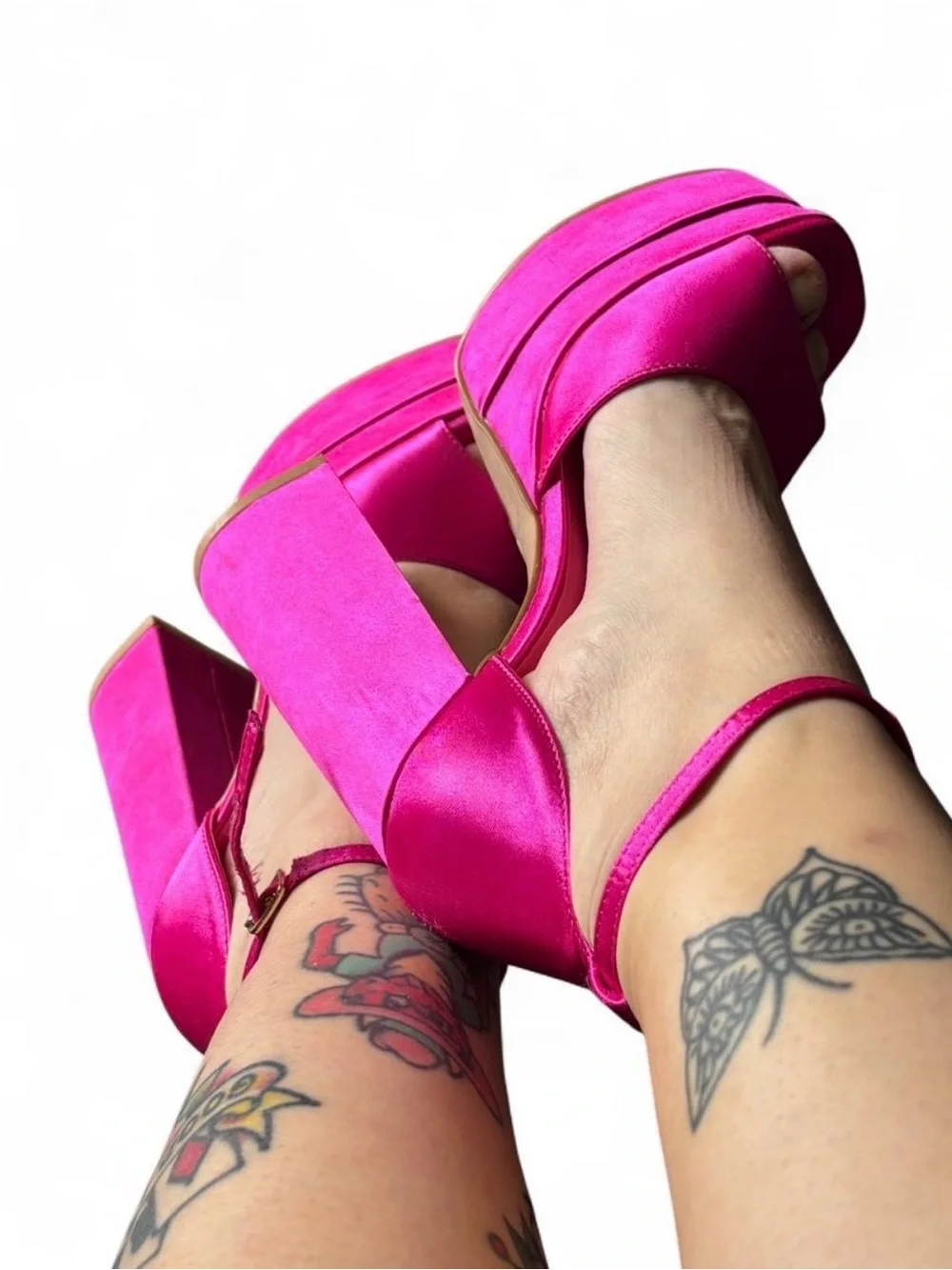 Platform Block Heel Sandals in Bright Fuchsia - Women